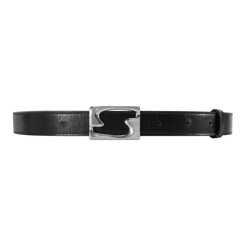 OMTO Cut Out Snap Button Cow Leather Belts Unisex Black-5