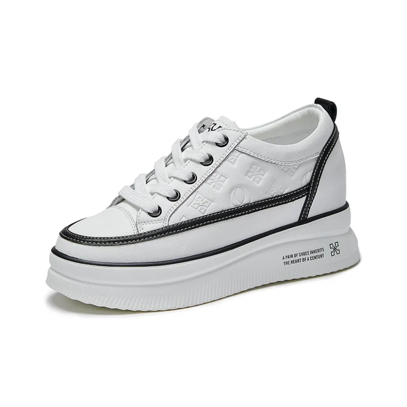 LAORENTOU Low Top Skateboard Shoes 4cm Women's White Black-1