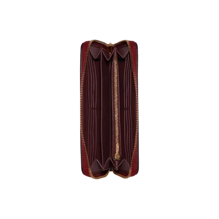 COACH Zip Around Canvas With Leather Wallets Clutches Women's Red & Brown Monogram-3