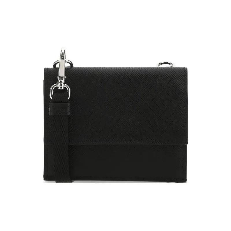 PRADA Saffiano Leather Crossbody Card Clip Card Holder Wallet Women's Black-2