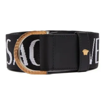 VERSACE Pattern Print Decoration Calfskin Leather Belts Men's Black