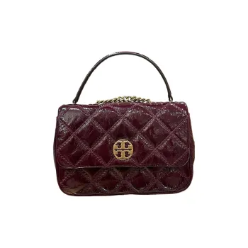 TORY BURCH Goat Waxed Leather Chain Bag, Shoulder Bag, Crossbody Bag Women's Burgundy