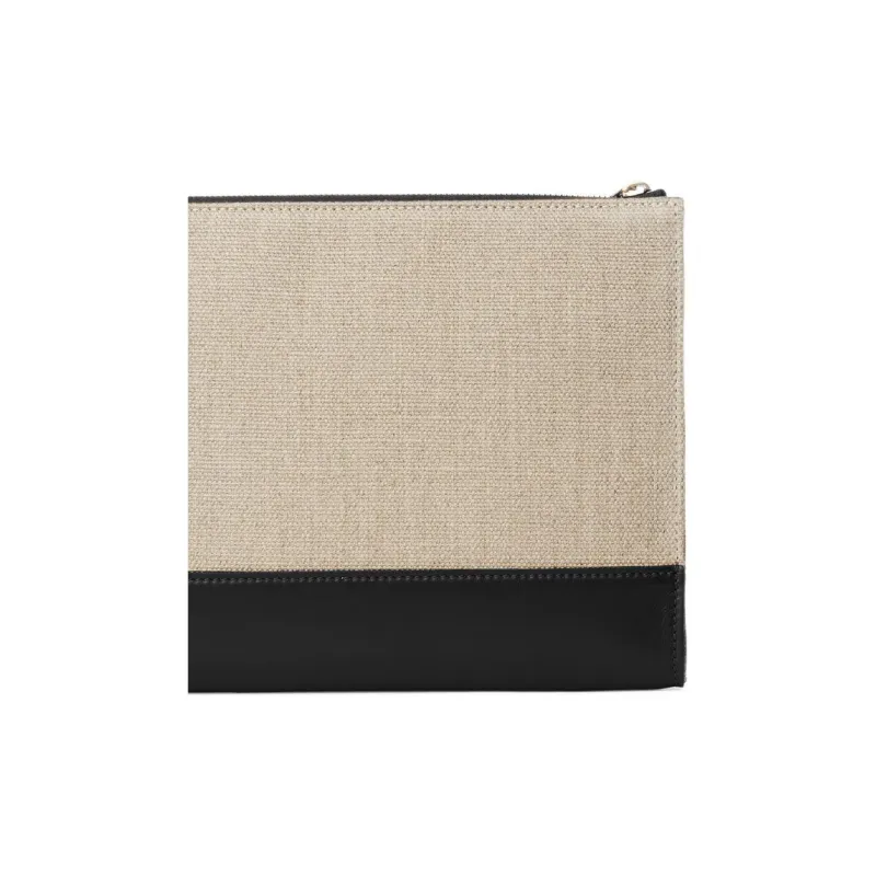 Chloe Linen With Shiny Calfskin Clutch Women's Black/Beige-4