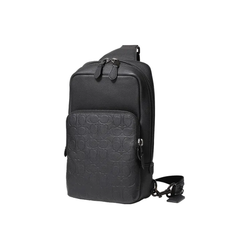 COACH Gotham Canvas With Leather Shoulder Bag, Sling Bag, Fanny Pack Men's Black Copper/Black-2