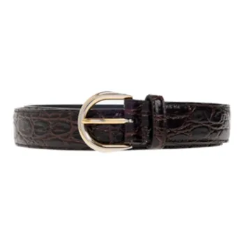 SAINT LAURENT Badge Detail Pin Buckle Leather Belts Women's Brown