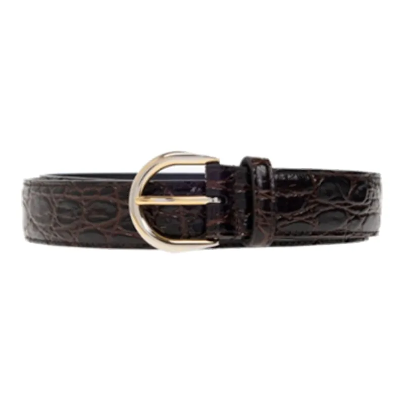 SAINT LAURENT Badge Detail Pin Buckle Leather Belts Women's Brown-0
