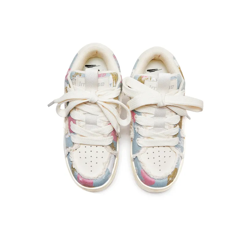 IMARSE Skateboard Shoes Unisex Low Top White/Pink/Olive Green-3
