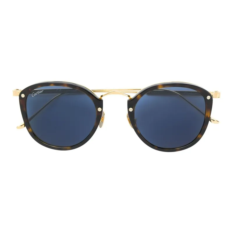 CARTIER Acetate Round Sunglasses Women's Tortoiseshell-1