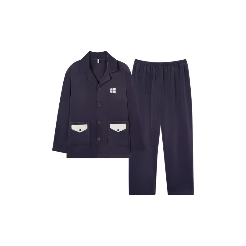 Sha Qian Pajama Set For Fall And Winter Men's Dark Gray-0