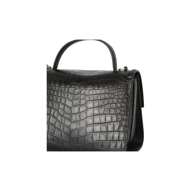 Alexander McQueen Crocodile Embossed Calfskin Handbag, Shoulder Bag, Crossbody Bag Women's Black-4