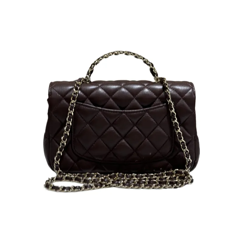 CHANEL Lambskin Chain Bag, Shoulder Bag, Crossbody Bag Mini Women's Brown-2