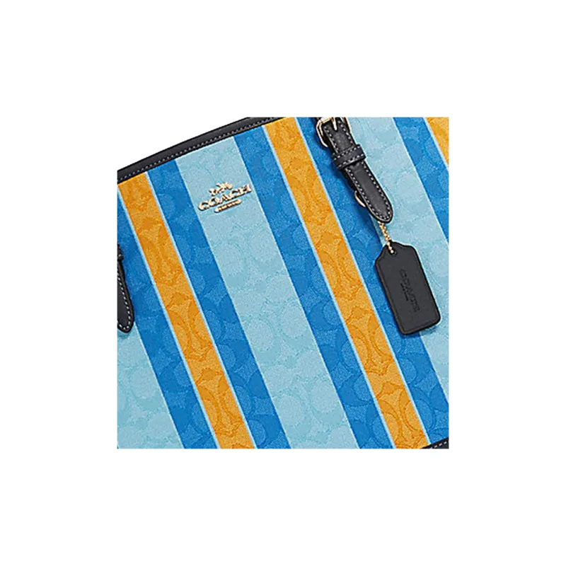 COACH Fabric With Leather Tote Bag Shopping Bag Handbag Shoulder Bag Large Size Women's Yellow Blue Mixed Color-3