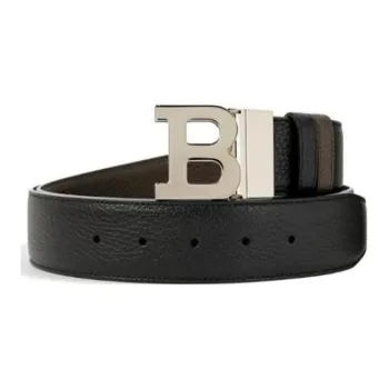 BALLY Genuine Leather Belts Men's Black Width 4CM