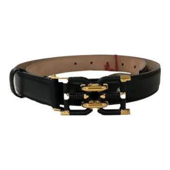 BALLY Badge Design Leather Belts Women's Black Width  2.5CM