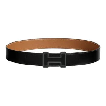 HERMES H Tonight Double-Sided Smooth Buckle Leather Belts Men's Brown/Black Width: 3.8CM