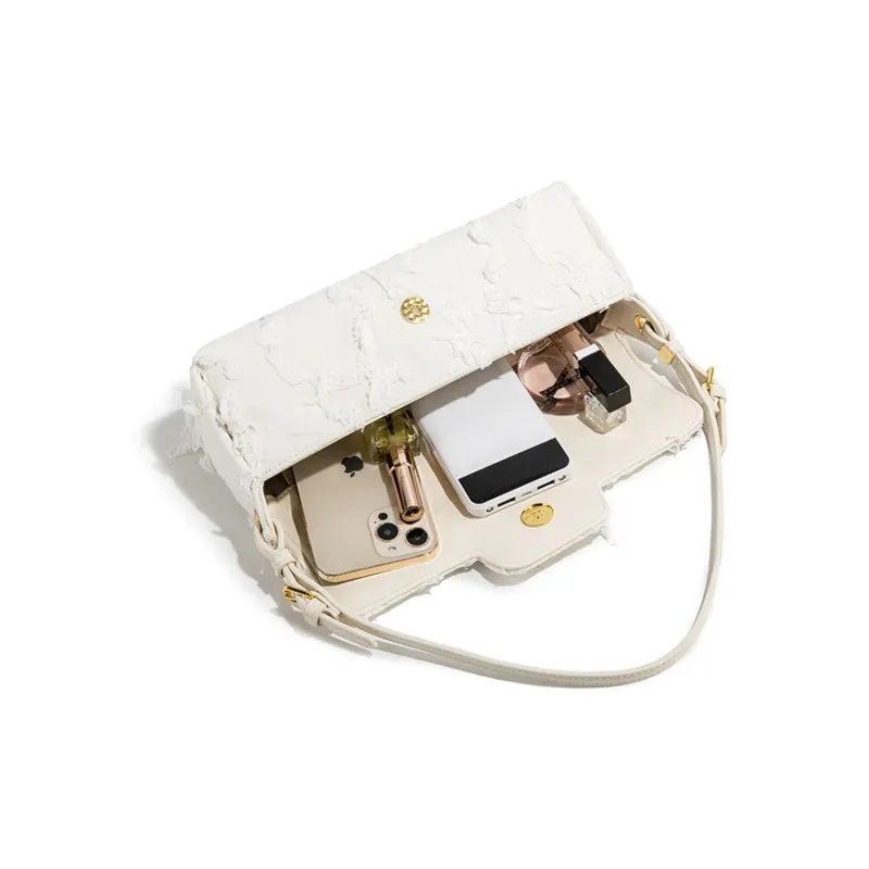 MACKJANICE Polyurethane Synthetic Leather Shoulder Bag Baguette Bag Shoulder Bag Women's Fringe White-2
