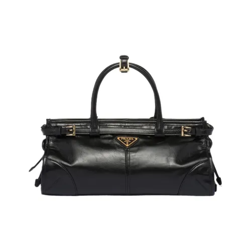 PRADA Leather Handbag Shoulder Bag Medium Size Women's Black