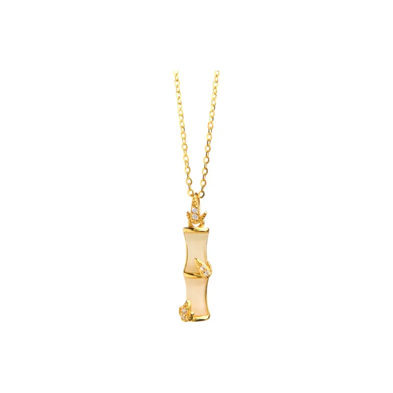 Linguanying Bamboo Pendant Pale Greenish-White Jade Women's-0