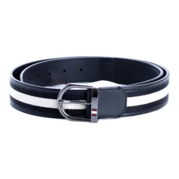 BALLY Stripes Decoration Pin Buckle Calfskin Nylon Polyester Leather Belts Men's Blue