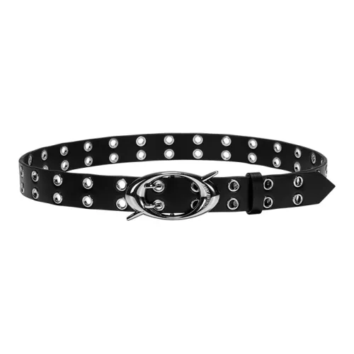 JELLYTOYBOY Trendy And Cool Dual Hole Eye Catching Versatile Niche Design Cow Leather Belt Pants Belt Unisex Black/Pink