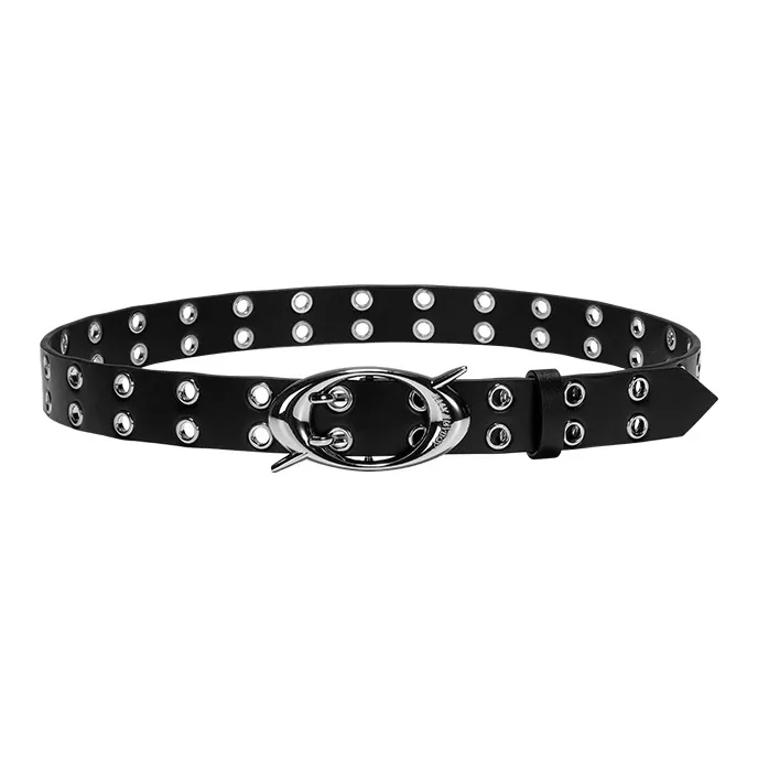 JELLYTOYBOY Trendy And Cool Dual Hole Eye Catching Versatile Niche Design Cow Leather Belt Pants Belt Unisex Black/Pink-0