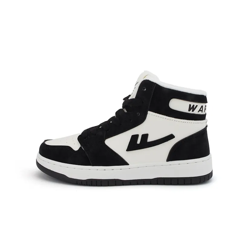 Warrior Thin Cotton Shoes Warm Lightweight Height Increasing High-Top Skateboard Shoes Women's White Black Fleece-Lined-0
