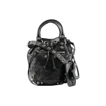 Balenciaga Le Cagole Arena Lambskin Bucket Bag, One Shoulder Handbag, Crossbody Bag Women's Black