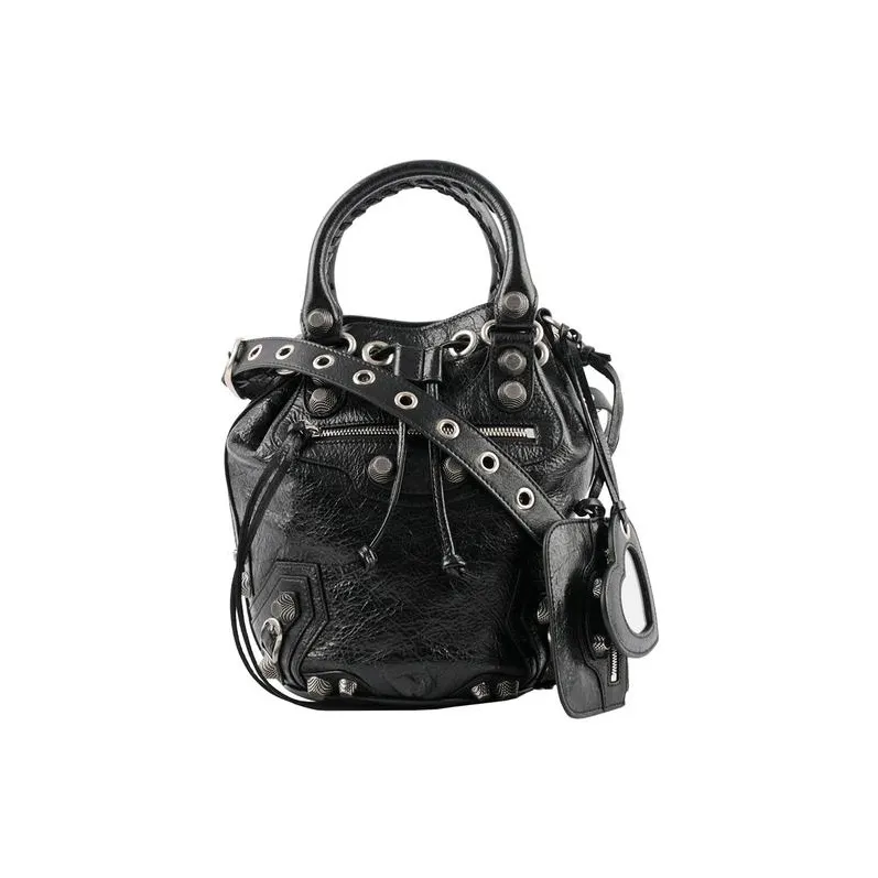 Balenciaga Le Cagole Arena Lambskin Bucket Bag, One Shoulder Handbag, Crossbody Bag Women's Black-0
