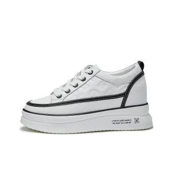 LAORENTOU Low Top Skateboard Shoes 4cm Women's White Black