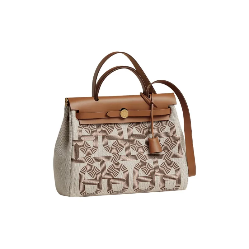 HERMES Herbag Zip Canvas With Leather One Shoulder Crossbody Canvas Bag, Handbag Regular Women's Beige Brown-0