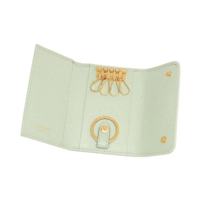 PRADA Saffiano Leather Key Pouch Women's Light Green-5