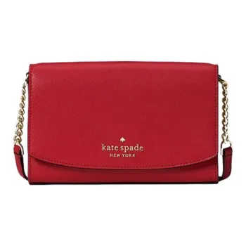 Kate Spade Staci Cross-Stitch Leather Shoulder Bag Crossbody Bag Small Size Women's Red Chestnut