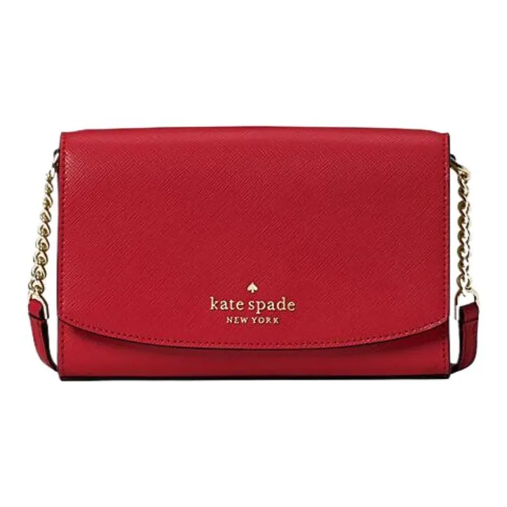 Kate Spade Staci Cross-Stitch Leather Shoulder Bag Crossbody Bag Small Size Women's Red Chestnut-0