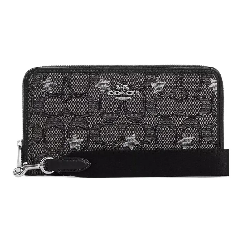 COACH Dempsey Jacquard With Refined Pebble Leather Cell Phone Wallet Tubas Women's Silver & Smoky & Black Multicolor-0