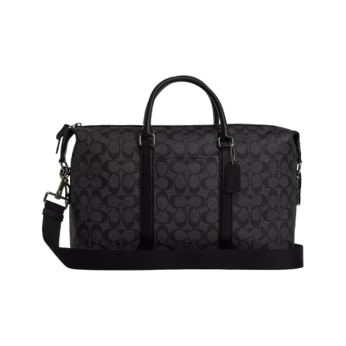 COACH Canvas With Cow Leather Boston Bag Travel Bag Handbag Shoulder Bag Crossbody Bag Large Size Women's Charcoal Gray