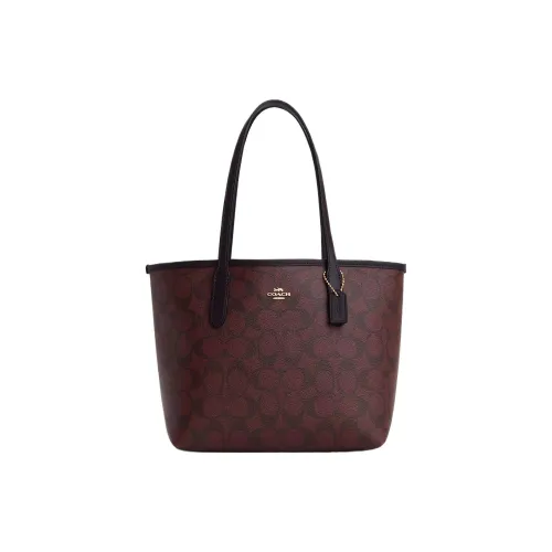 COACH City Canvas With Leather Madison Bag, Shopping Bag, Handbag, running Bag Trumpets Women's Burgundy