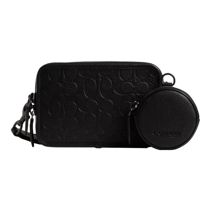 COACH Charter Cow Leather Shoulder Bag, Crossbody Bag Trumpets Men's Black-0