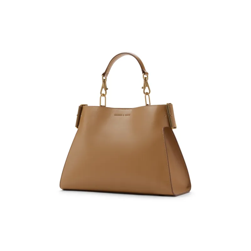 CHARLES&KEITH Synthetic Leather Shoulder Bag, Handbag Trumpets Women's Noir Black/Dark Brown/Sand-9