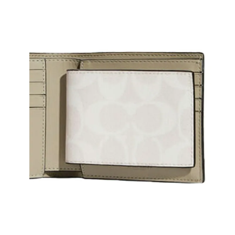 COACH 3 IN 1 Wallet Canvas With Calfskin Wallet Mini Men's White & Candy Orange-4