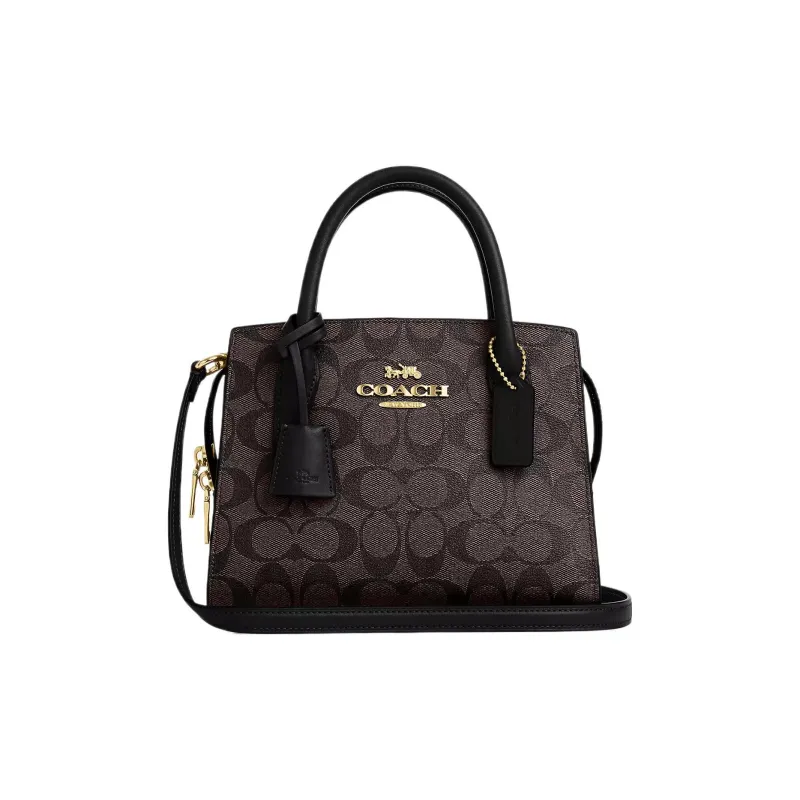 COACH Coated Canvas With Smooth Leather Tote Bag Shopping Bag Shoulder Bag Handbag Women's Dark Brown-0