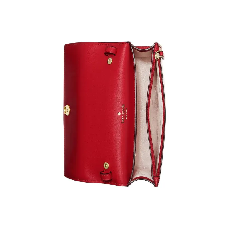Kate Spade Staci Cross-Stitch Leather Shoulder Bag Crossbody Bag Small Size Women's Red Chestnut-2