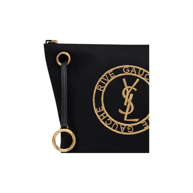 SAINT LAURENT Rive Gauche Sheepskin With Fabric Clutch Men's Black-4