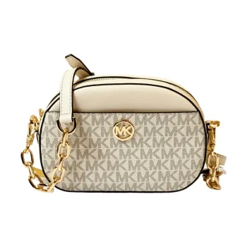 MICHAEL KORS Canvas With Leather Shoulder Bag, Crossbody Bag Small Size Women's Light Cream