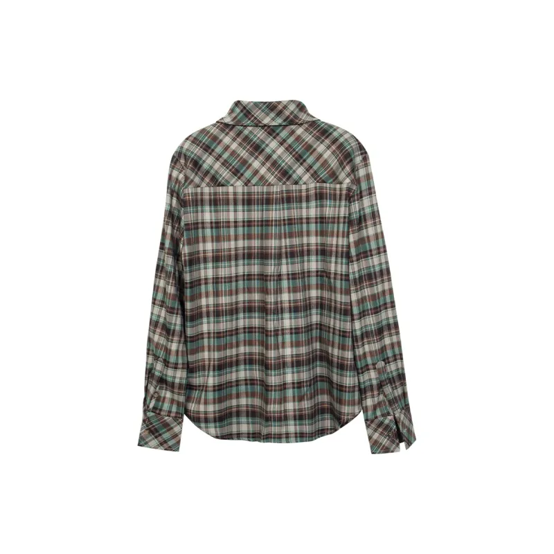 Lucybaily Shirt Women's Green Coffee Plaid-1