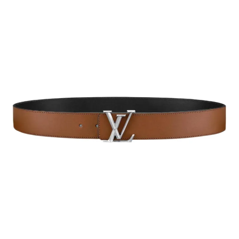 LOUIS VUITTON Letter Logo Leather Belts Men's Black 4CM-1