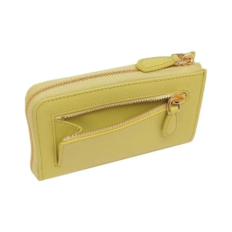 PRADA Leather Wallet Key Pouch Women's Yellow-4