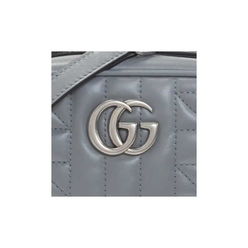 GUCCI GG Marmont Calfskin Camera Bag Shoulder Bag Crossbody Bag Mini Women's Gray-3