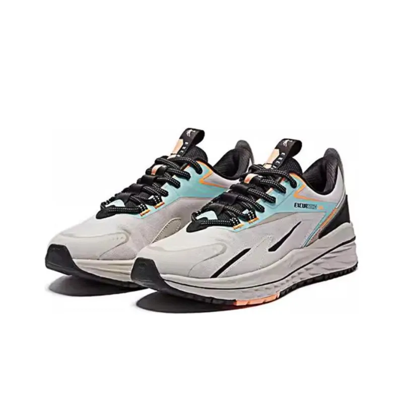 QIAODAN Cushioning, Slip Resistant, And Abrasion Resistant Low Top Running Shoes Men's Gray Black Blue-1