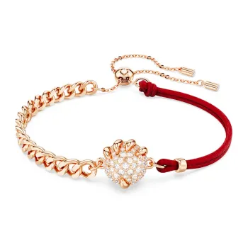 Swarovski Faux Crystal Rose Gold Tone Plated Cotton Rope Bracelets Women's Rose Gold/Red