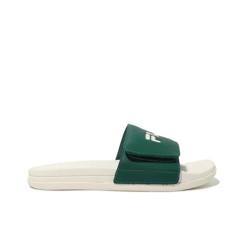FILA Rubber Sole Abrasion Resistant Slide Slippers Unisex Green Beige Korean Style-1